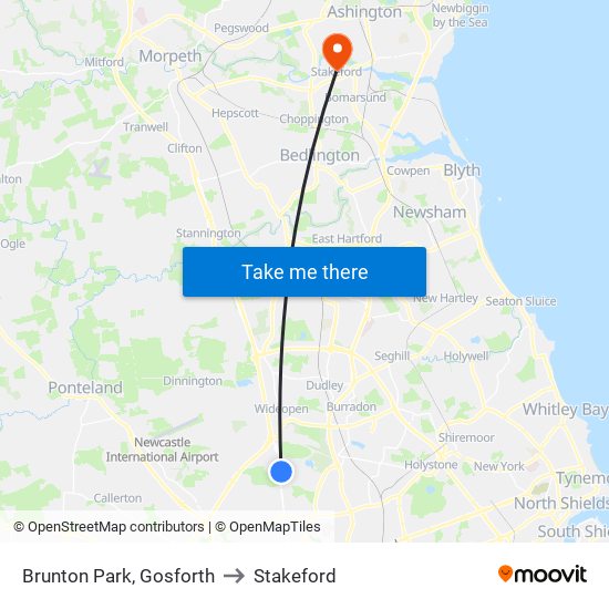 Brunton Park, Gosforth to Stakeford map