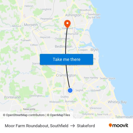 Moor Farm Roundabout, Southfield to Stakeford map