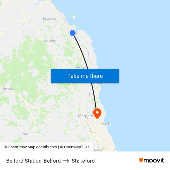 Belford Station, Belford to Stakeford map