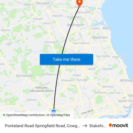 Ponteland Road-Springfield Road, Cowgate to Stakeford map