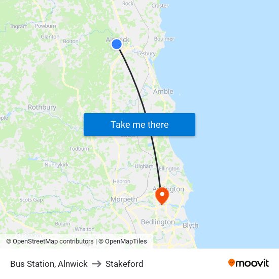 Bus Station, Alnwick to Stakeford map