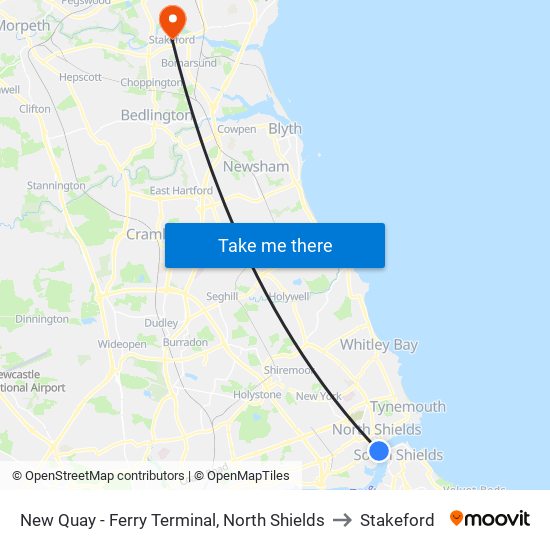 New Quay - Ferry Terminal, North Shields to Stakeford map