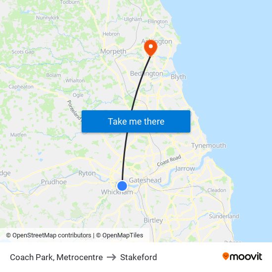 Coach Park, Metrocentre to Stakeford map