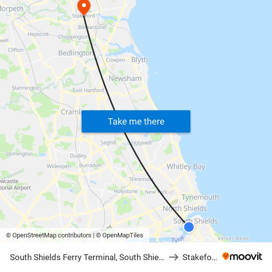 South Shields Ferry Terminal, South Shields to Stakeford map