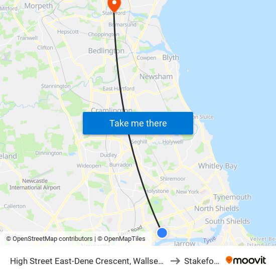 High Street East-Dene Crescent, Wallsend to Stakeford map