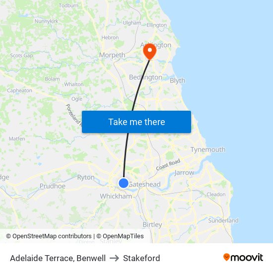 Adelaide Terrace, Benwell to Stakeford map