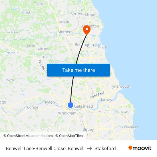 Benwell Lane-Benwell Close, Benwell to Stakeford map