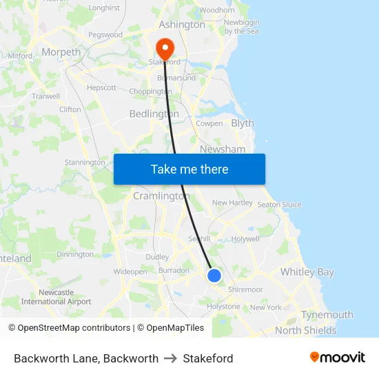 Backworth Lane, Backworth to Stakeford map