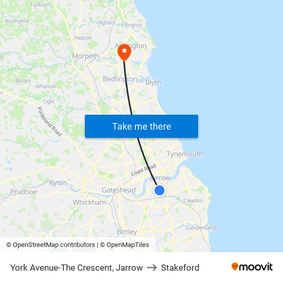 York Avenue-The Crescent, Jarrow to Stakeford map