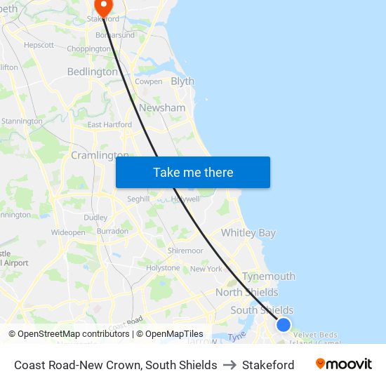 Coast Road-New Crown, South Shields to Stakeford map