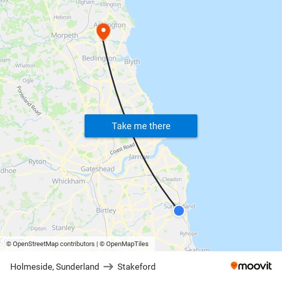 Holmeside, Sunderland to Stakeford map