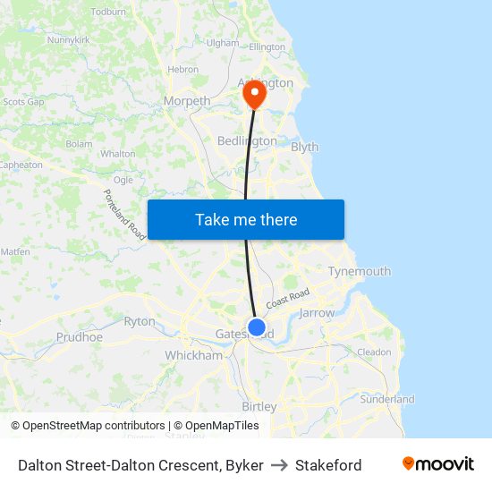 Dalton Street-Dalton Crescent, Byker to Stakeford map