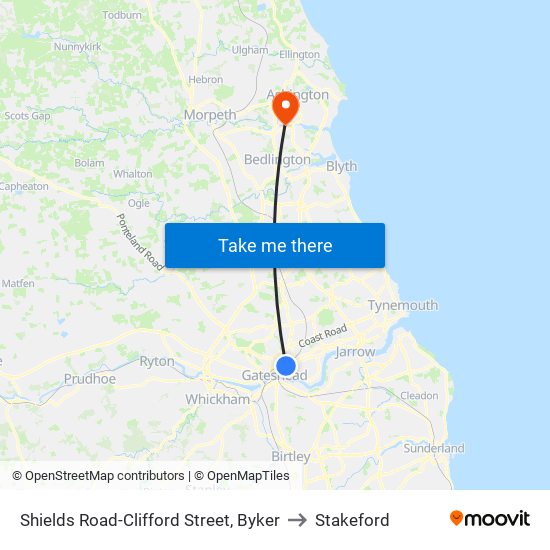 Shields Road-Clifford Street, Byker to Stakeford map