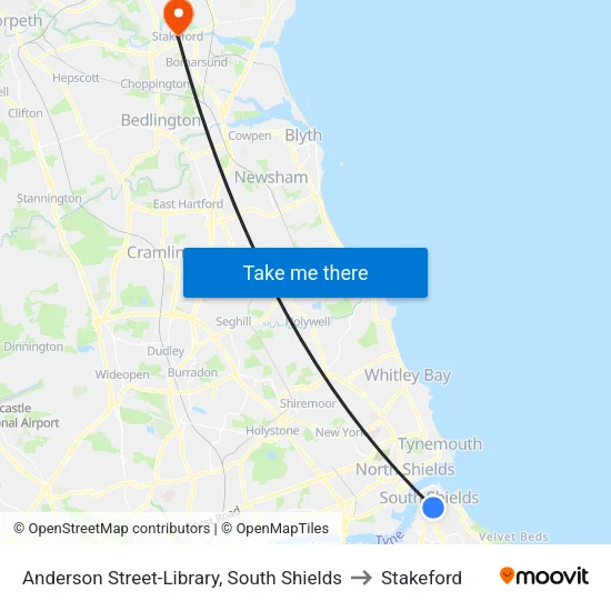 Anderson Street-Library, South Shields to Stakeford map