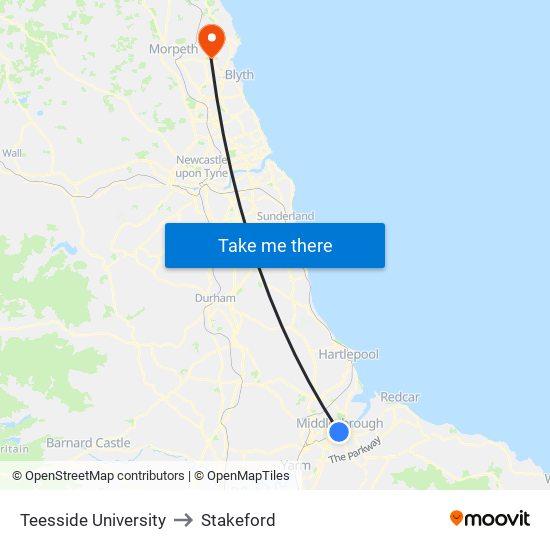 Teesside University to Stakeford map
