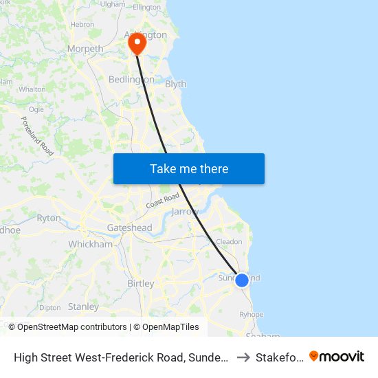 High Street West-Frederick Road, Sunderland to Stakeford map