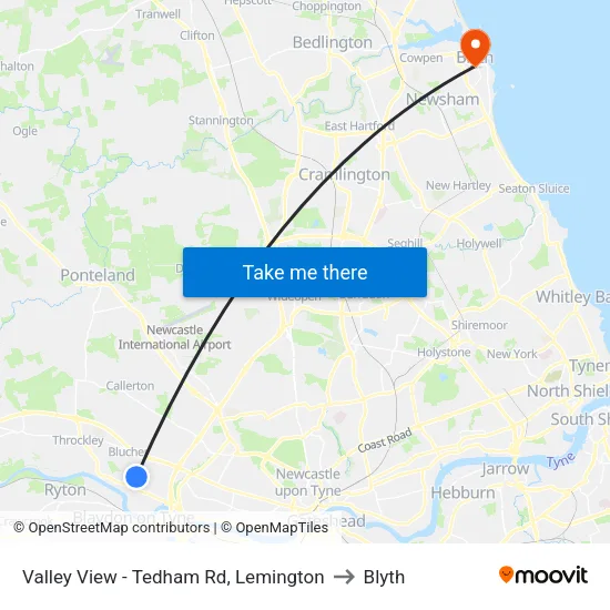 Valley View - Tedham Rd, Lemington to Blyth map