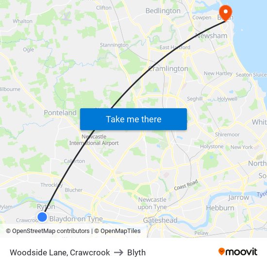 Woodside Lane, Crawcrook to Blyth map