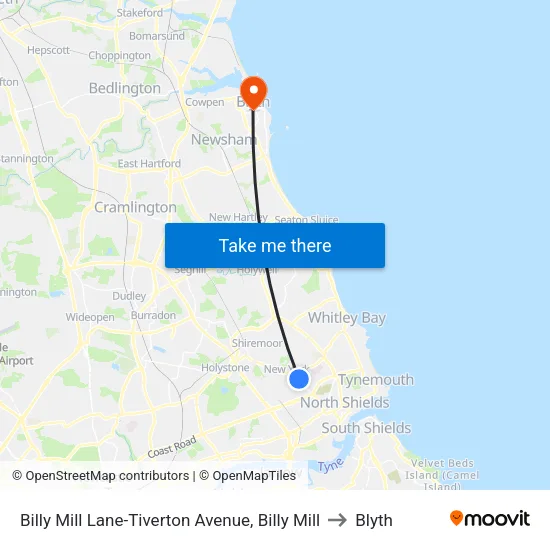Billy Mill Lane-Tiverton Avenue, Billy Mill to Blyth map