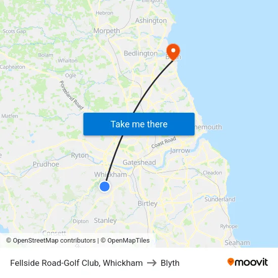 Fellside Road-Golf Club, Whickham to Blyth map