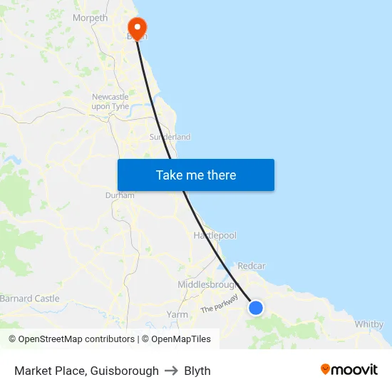 Market Place, Guisborough to Blyth map