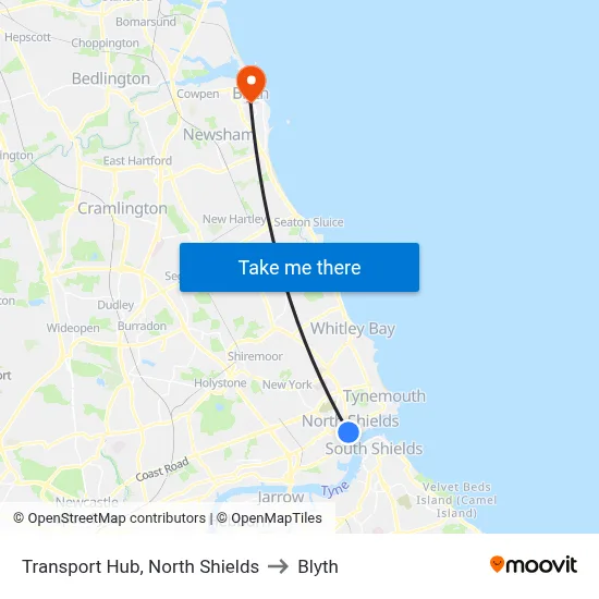 Transport Hub, North Shields to Blyth map