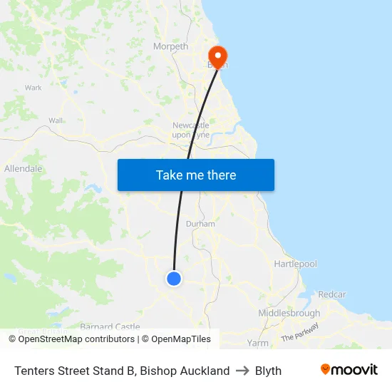 Tenters Street Stand B, Bishop Auckland to Blyth map