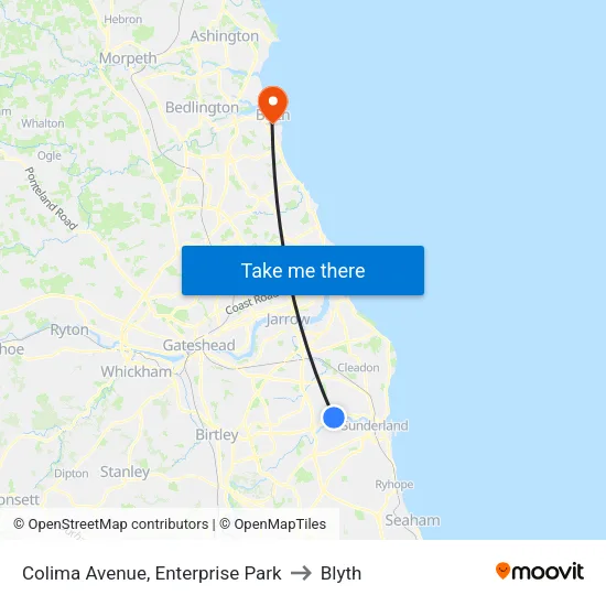Colima Avenue, Enterprise Park to Blyth map