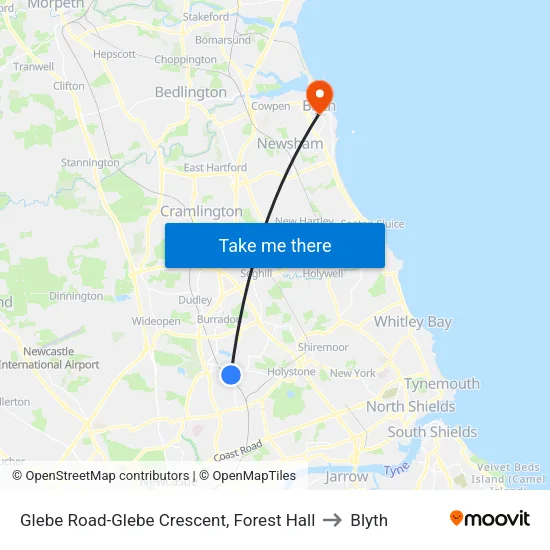 Glebe Road-Glebe Crescent, Forest Hall to Blyth map