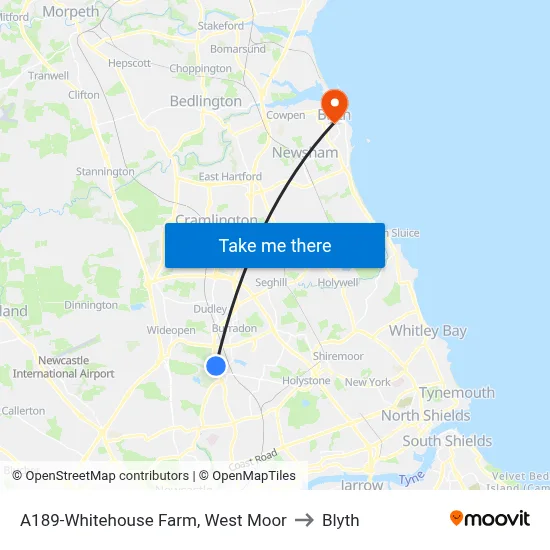 A189-Whitehouse Farm, West Moor to Blyth map