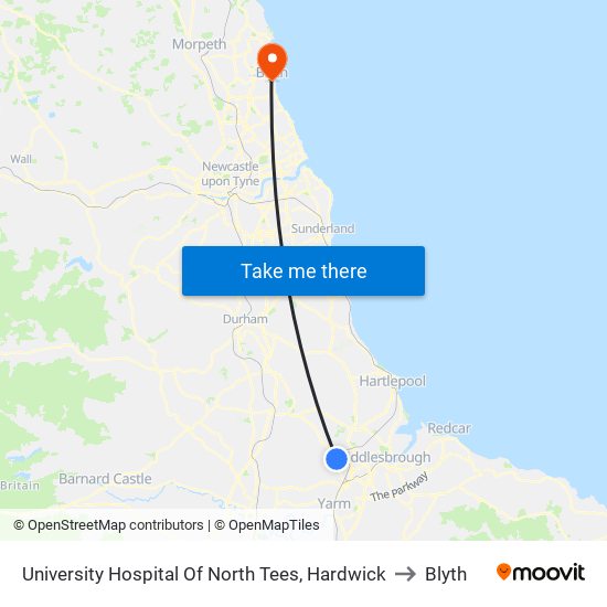 University Hospital Of North Tees, Hardwick to Blyth map