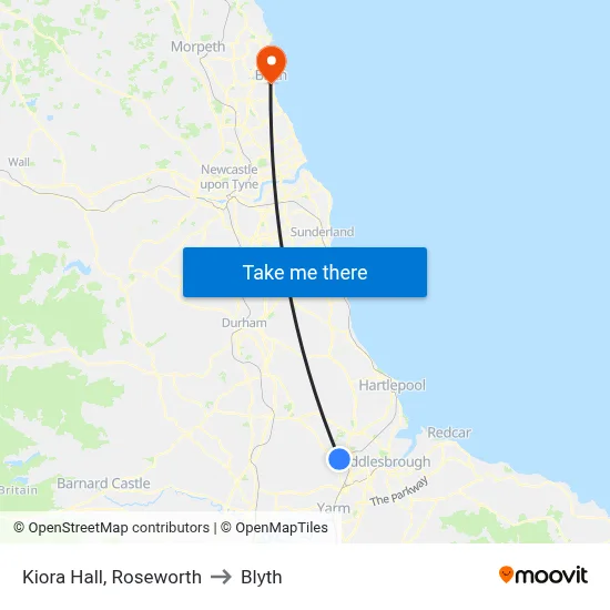 Kiora Hall, Roseworth to Blyth map