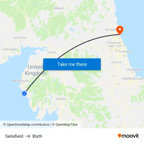 Sellafield to Blyth map