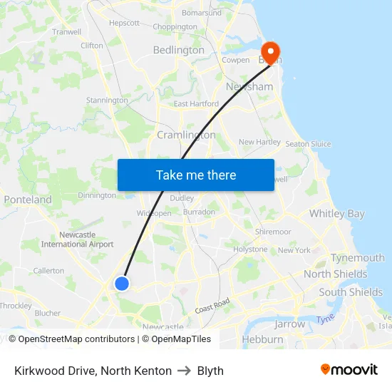 Kirkwood Drive, North Kenton to Blyth map