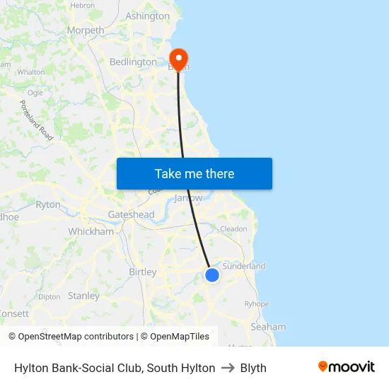 Hylton Bank-Social Club, South Hylton to Blyth map