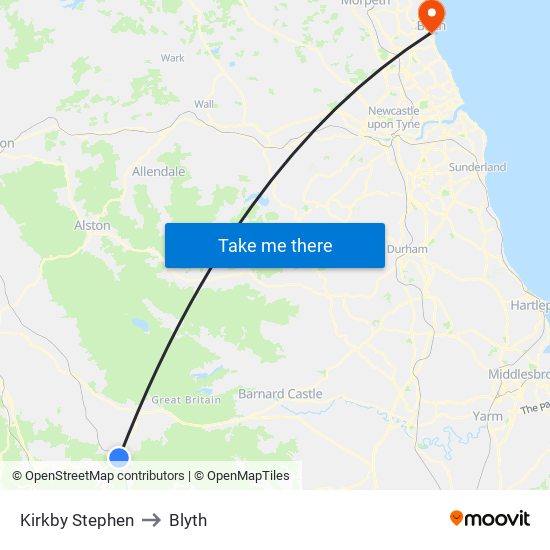 Kirkby Stephen to Blyth map