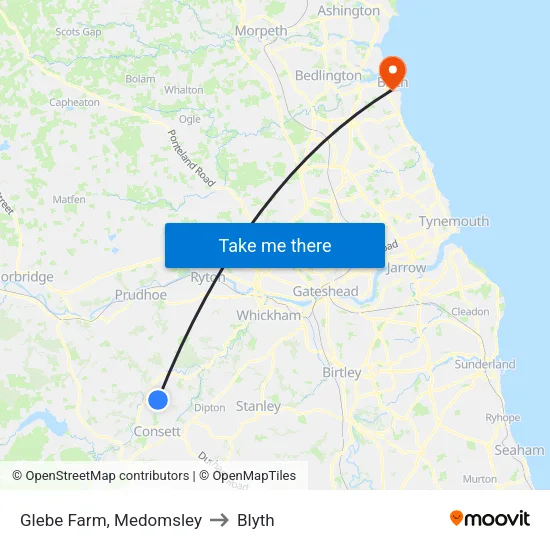 Glebe Farm, Medomsley to Blyth map