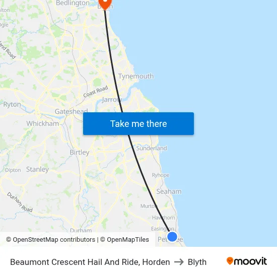 Beaumont Crescent Hail And Ride, Horden to Blyth map