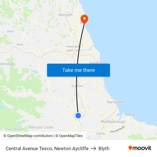 Central Avenue Tesco, Newton Aycliffe to Blyth map