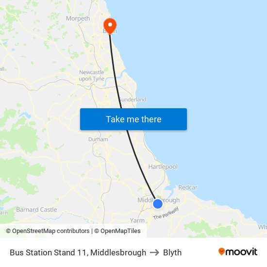 Bus Station Stand 11, Middlesbrough to Blyth map