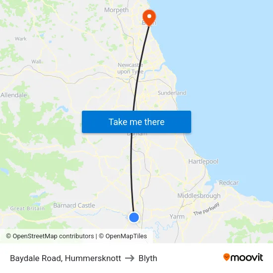 Baydale Road, Hummersknott to Blyth map
