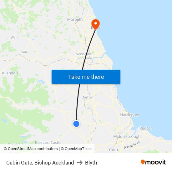 Cabin Gate, Bishop Auckland to Blyth map