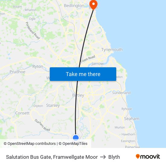 Salutation Bus Gate, Framwellgate Moor to Blyth map