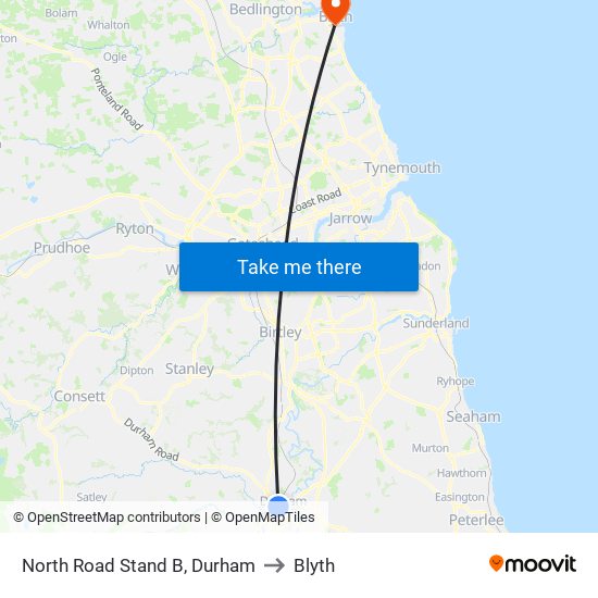 North Road Stand B, Durham to Blyth map