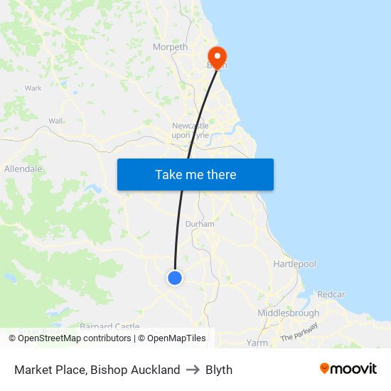 Market Place, Bishop Auckland to Blyth map