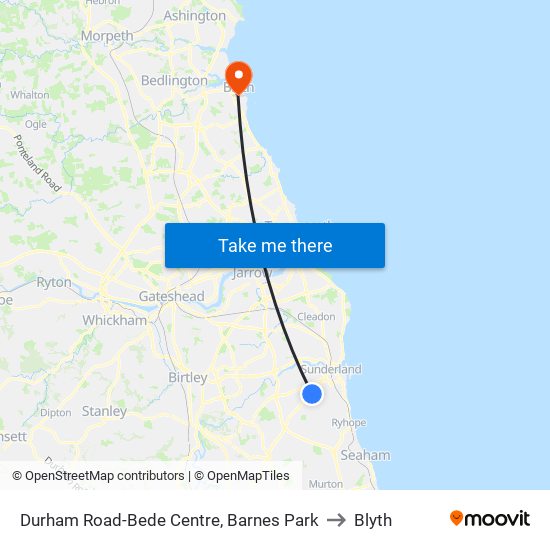 Durham Road-Bede Centre, Barnes Park to Blyth map