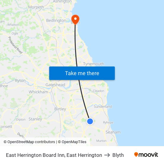 East Herrington Board Inn, East Herrington to Blyth map