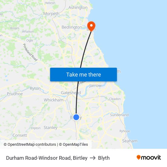 Durham Road-Windsor Road, Birtley to Blyth map