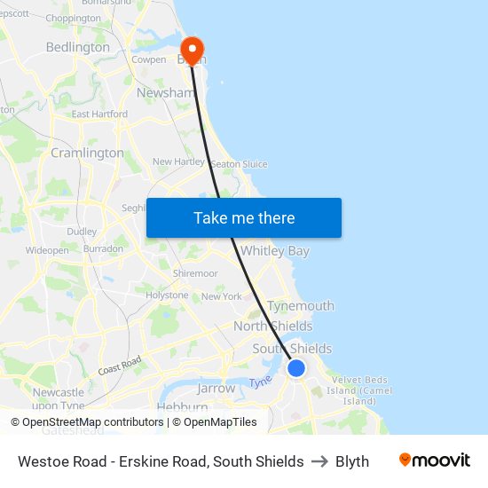 Westoe Road - Erskine Road, South Shields to Blyth map