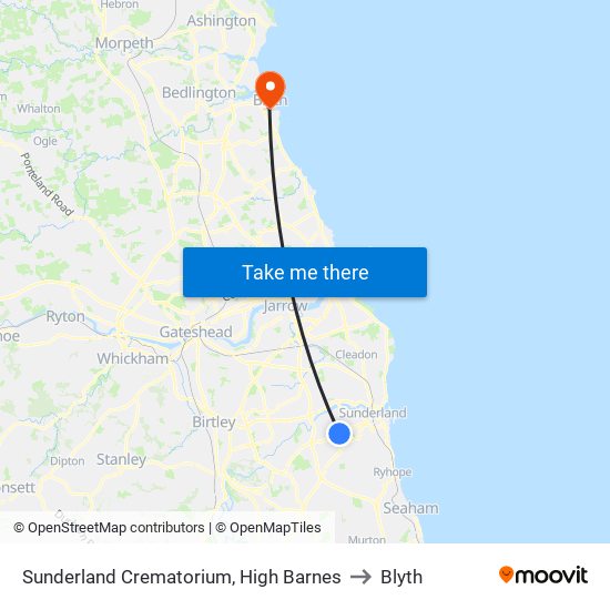 Sunderland Crematorium, High Barnes to Blyth map